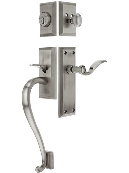 Fifth Avenue Entry Lock Set in Antique Pewter Finish with Left-Handed Bellagio Lever and